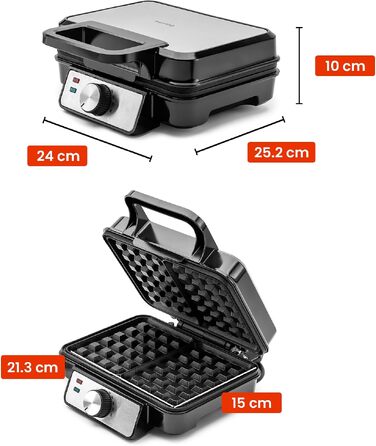 Вафельниця електрична Duo 1200W з антипригарним покриттям та регулюванням температури, срібляста (на 2 вафлі)
