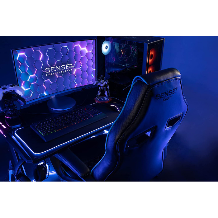 Ігрове крісло SENSE7 Knight, ергономічне, PU-шкіра, регульовані підлокітники, лордозна підтримка, офісний комп'ютерний стілець до 120 кг, чорний-сірий