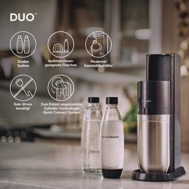 Сифон для газування води SodaStream DUO Titan: набір з 1 скляною та 3 пластиковими пляшками по 1л (без циліндра CO2)