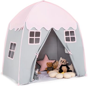 Дитячий ігровий будиночок GOPLUS, XL, 143x100x155 см, з сумкою, килимком, дверцятами на блискавці та 4 вікнами, для 2-3 дітей від 3 років (Рожевий)