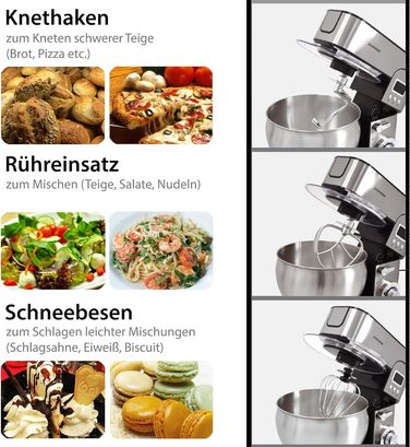 Кухонна машина Syntrox Germany KM-1300W де Люкс, тістоміс, міксер, м'ясорубка, LCD-дисплей, чаша з нержавіючої сталі 7 л, червона/чорна