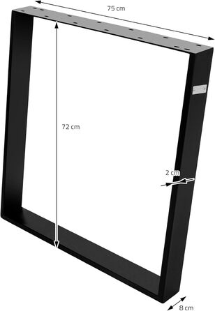 Комплект з 2-х металевих столових ніжок ML-Design, чорний, 75x72 см, профіль 8x2 см, похилі, для обіднього чи письмового столу