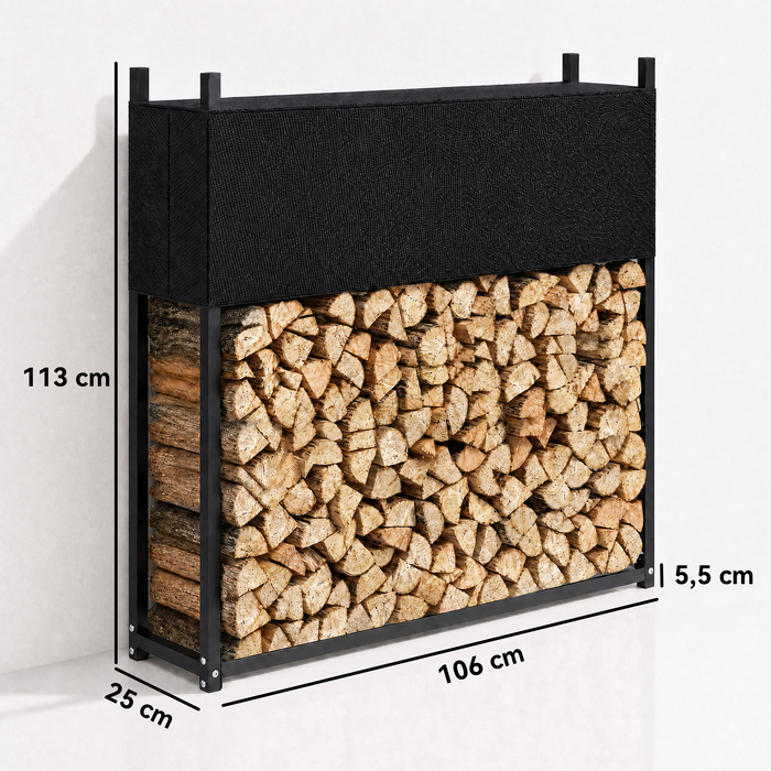 Стелаж для дров 106 x 25 x 113 см, підставка для дров зі сталевим каркасом та чохлом Oxford 600D, витримує до 250 кг, чорний