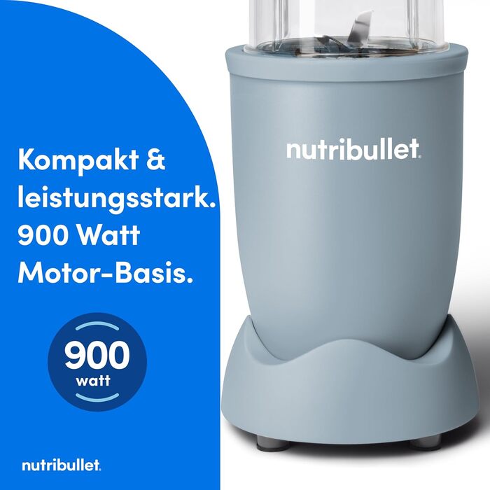 Nutribullet Pro 900 Блендер для смузі та коктейлів, 900 Вт, блакитно-сірий (NB904MASN) - професійний міксер для фруктів та овочів з швидким очищенням