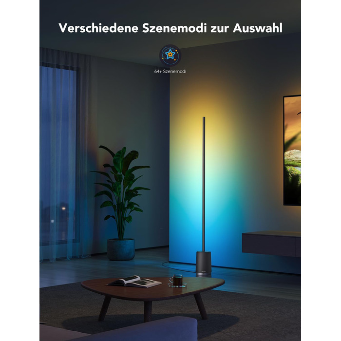 Розумна підлогова LED лампа Govee RGBIC з Wi-Fi, диміруванням, керуванням через Alexa/Google, синхронізацією з музикою, 64 режимами для вітальні та спальні
