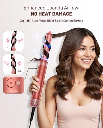 HITTIONA 5-в-1 Airstyler + Фен-щітка для волосся з іонізацією 110 000 об/хв, Автоматичний локон, Без термопошкоджень, Швидке сушіння та об'єм, Професійний стайлер для всіх типів волосся + Чохол для подорожей, Колір: Вишнево-червоний