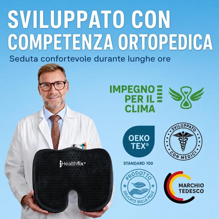 Ортопедична подушка для сидіння Healthfix з медом стільникової структури та велюровим покриттям, для офісного крісла, автомобіля та дому, 45x36x7 см (Чорна)