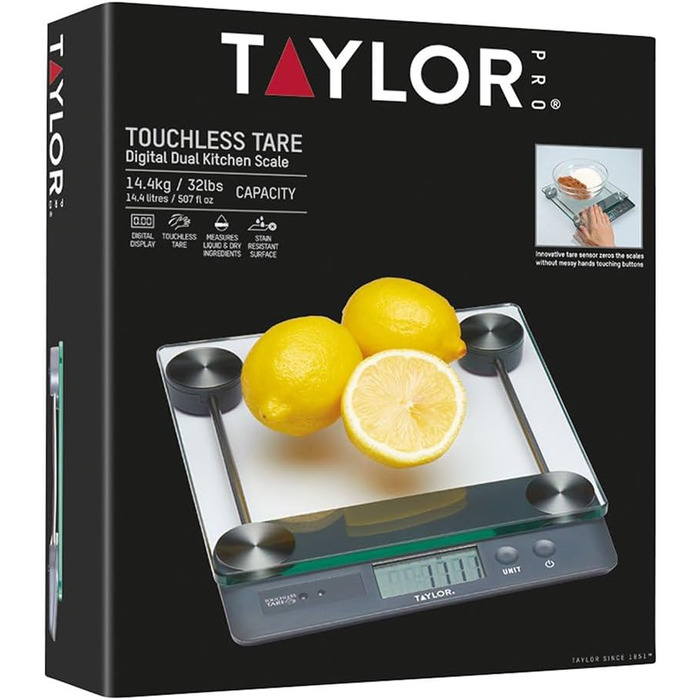 Кухонні ваги Taylor Pro Digital з таро-функцією, 14,4 кг, прозорі