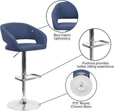 Барний стілець Flash Furniture Erik, синій текстиль, хром, регульована висота, зручна спинка та підніжка