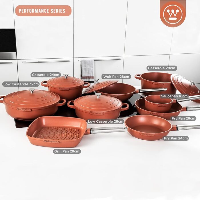 Великий каструля Westinghouse PERFORMANCE SERIES 28 см для індукції та всіх типів плит, з кришкою, антипригарна, жаростійка, підходить для духовки та посудомийної машини, червоно-коричнева
