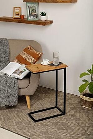Стіл BestLoft San Jose для ноутбука, дивана і ліжка, чорний металевий каркас, стільниця з натуральною деревиною з живим краєм