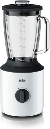 Блендер Braun PowerBlend 3 JB 3150 WH, 1,5 л, 800 Вт, скляна чаша, кухонний помічник для подрібнення, пюрирування та змішування, білий