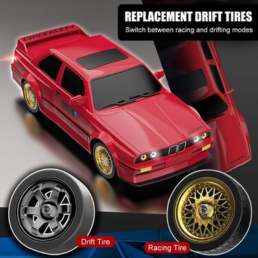 RC Автомобіль для дівчаток 1:16, Дрифт-кар зі світлодіодами 2.4GHz 4WD, Швидкість 30км/год, RTR, 2 акумулятори та дрифт-шини