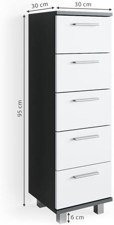 Пенал для ванної Vicco Ilias, антрацит/білий, 30x95 см