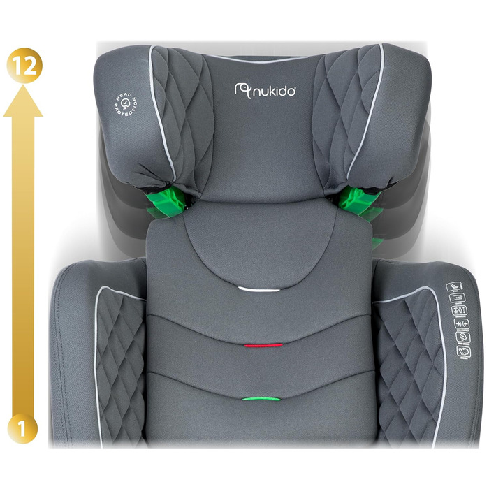 Автокрісло Nukido 15-36 кг для дітей 4-12 років, ISOFIX, регулювання підголівника та кута нахилу, сірого кольору