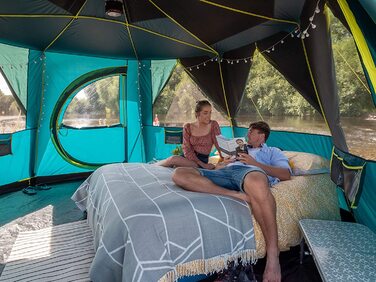 Намет Coleman Octagon з великими вікнами, 360° оглядом, сталевим каркасом, інтегрованою підлогою, водонепроникний, зелений/blackout, на 1 особу