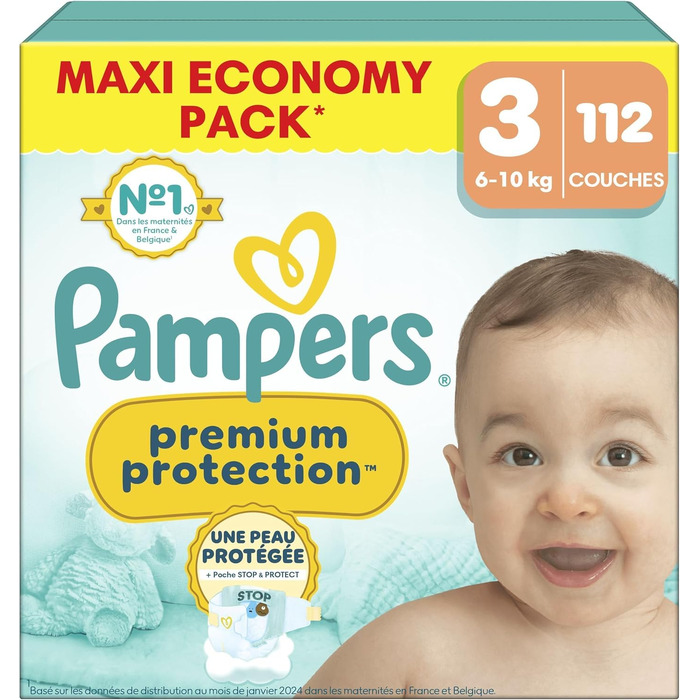 Підгузки Pampers Premium Protection розмір 3, 112 шт, для дітей від 6 до 10 кг, подвійний захист від протікань