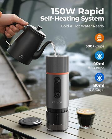 Портативна кавомашина для еспресо COTGCO 20 bar з акумулятором 13500mAh | Сумісна з капсулами Nespresso | Для кемпінгу, авто, офісу - сірий колір
