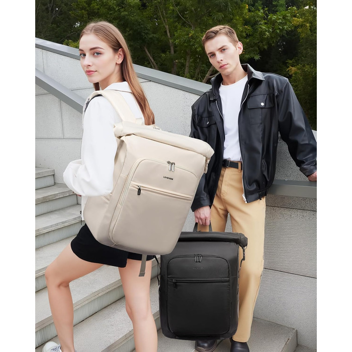 LOVEVOOK Рюкзак Rolltop, чорний, 17.3 дюйми, водонепроникний, для подорожей, школи, університету, велосипеда