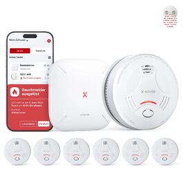 X-Sense Розумний димовий сповіщувач Wi-Fi з магнітною кріпленням, сертифікований EN 14604, мережевий димовий сповіщувач, керування через додаток, з базовою станцією SBS50, бездротовий димовий сповіщувач, SD11-MR61, комплект з 6 шт. білий
