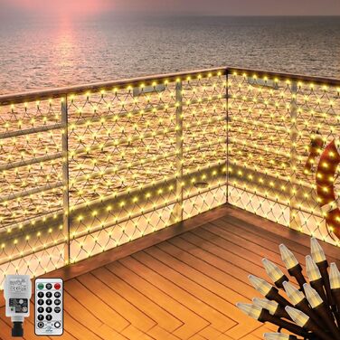 Світлодіодна сітка 6×2 м 300 LED для вулиці, чорний кабель, водонепроникна, з пультом, для кущів, саду, новорічна, тепле біле світло