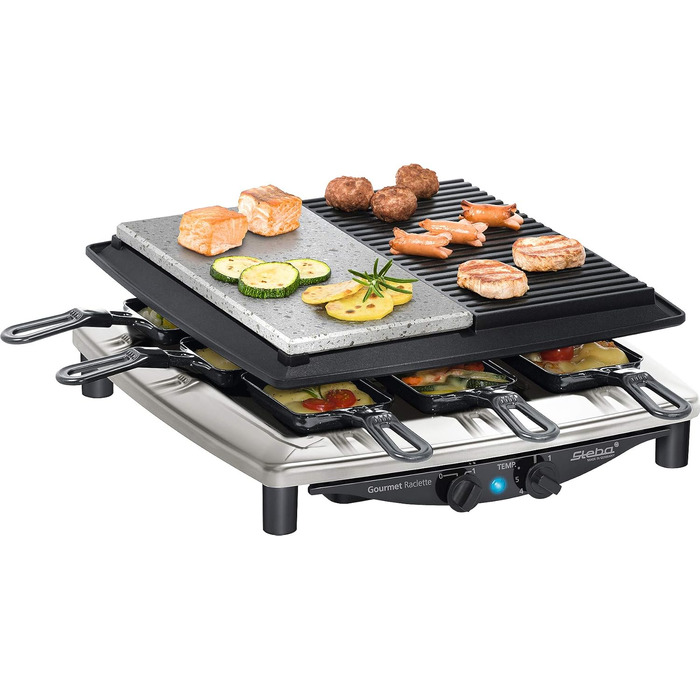 Мультигриль 3в1 Steba RC 4 plus deluxe: раклет, гриль та гарячий камінь, 1.5 кВт, нержавіюча сталь/чорний