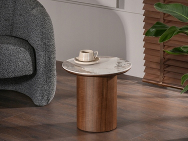 Журнальний столик Mebel-Partner круглий, 40 x 40 x 39 см, відтінки бежевого та горіха