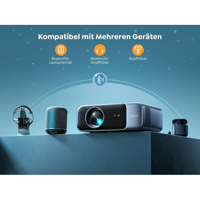 YABER LED проєктор 4K: 1080P Full HD, WiFi6, Bluetooth, автофокус, корекція трапеції. Підтримка PS5, смартфонів, ТВ приставок для домашнього кінотеатру та відпочинку на природі