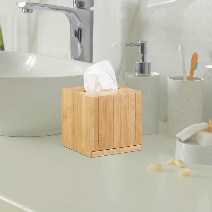 Набір коробок для косметичних серветок Relaxdays, бамбук, 27,5x15,5x8,5 см та 14x14x14 см, натуральний колір, квадратна та прямокутна, еко-дизайн