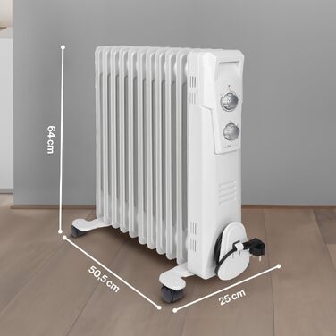 Масляний радіатор Clatronic RA 3735, електричний обігрівач Slimline на 1500 Вт, 7 секцій, 3 режими потужності для приміщень до 30 м²