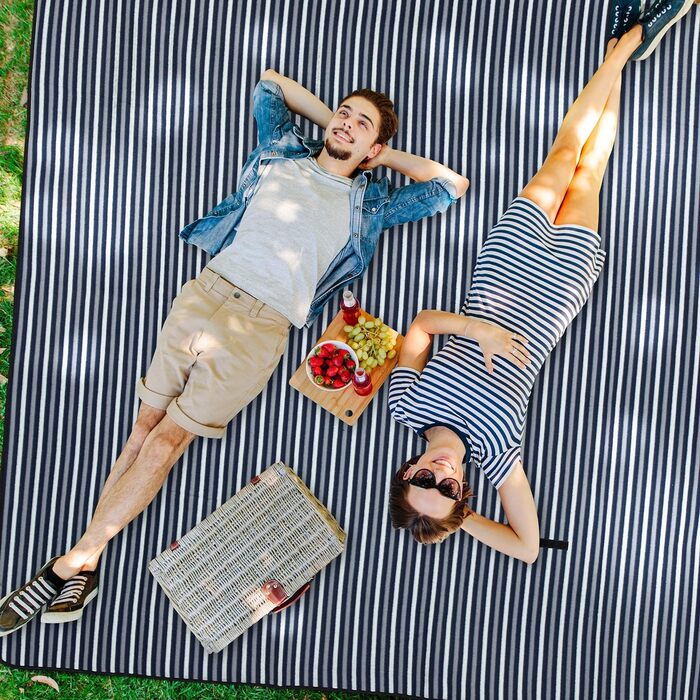 Пікнік килимок XXL Relaxdays 200x200 см, фліс, водонепроникний, теплоізоляційний, з ручкою, синій/сірий/білий