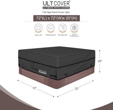 Водонепроникний чохол для гідромасажного джакузі Whirlpool ULTCOVER, квадратний, 183 x 183 см, 600D поліестер, чорний