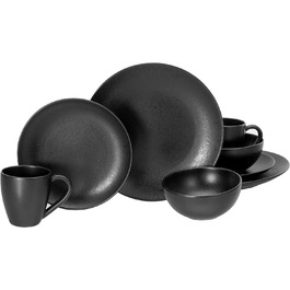CreaTable Magic Black набір посуду 8 предметів з кам'яної кераміки, сервірувальний комплект, підходить для посудомийної машини та мікрохвильовки, вироблено в Португалії