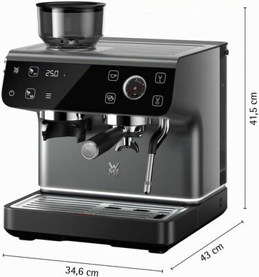 Напівавтоматична кавомашина WMF Espresso Pro з вбудованою кавомолкою, 15 бар, інтегрованими вагами та технологією Double-Thermoblock, колір стіле-сірий