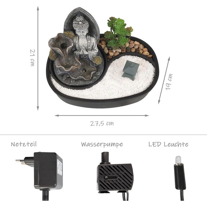 Декоративний настільний фонтан LEMODO з LED-підсвіткою, мотив Будда 'Namaste', інтер'єрний водоспад для дому та Zen-саду