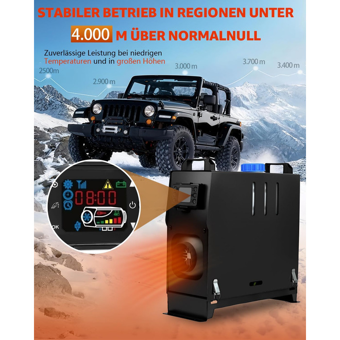 Автономний дизельний обігрівач повітря 12V 5-8кВт з LCD-дисплеєм та пультом керування, комплект з глушником для кемпера, вантажівки, човна та автобуса (8кВт, чорний)