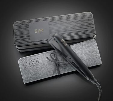 Професійний керамічний випрямляч для волосся Diva Pro Styling, цифровий, автоматичне вимкнення, 3 м кабель, чорний