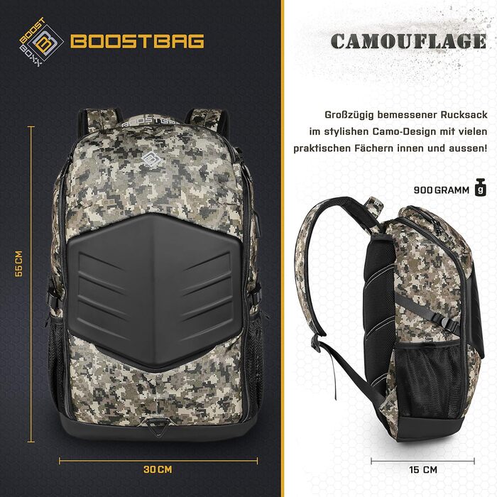 Рюкзак BoostBag Camouflage для ноутбука 17,3'' – міський камуфляж, для школи, університету та роботи, Boostboxx