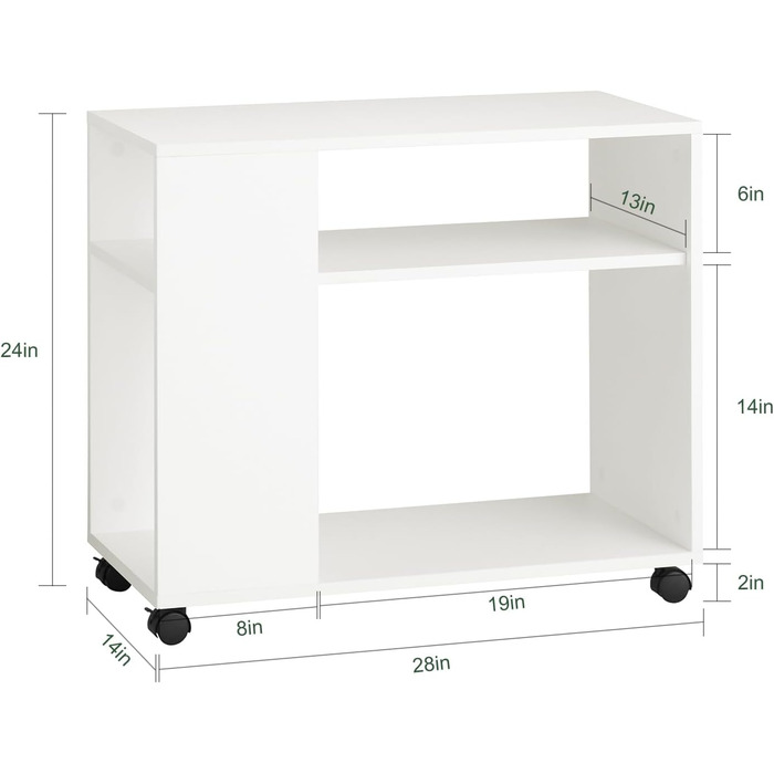 Журнальний столик з газетницею SoBuy FBT34-W, білий, на колесах, 70x60x35 см – приліжковий столик, новий