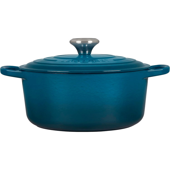 Чавунна каструля-брятер Le Creuset Signature з кришкою, 24 см, кругла, для всіх типів плит та індукції, 4,2 л, 4,3 кг, колір Deep Teal