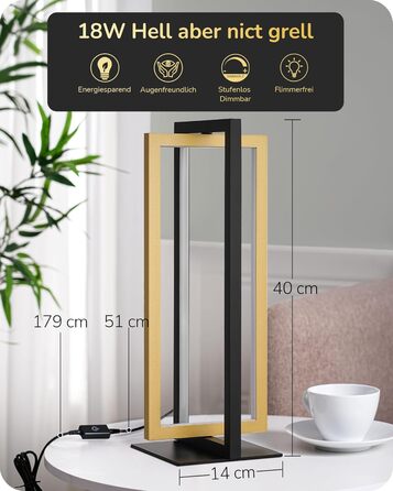 EDISHINE LED настільна лампа з дотиковим димером, сучасна чорна-золота металева лампа для спальні, вітальні, офісу, 3 режими кольору, 750 люмен, подарунок