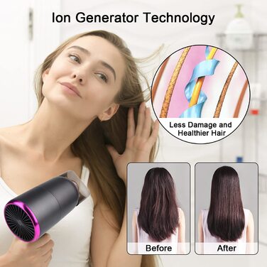 Фен Flintronic 1800W з іонізацією, AC мотор, дифузор, 2 температурні та 2 швидкісні режими, дорожній фен для волосся