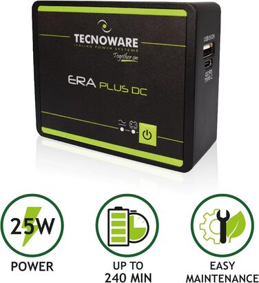 Mini UPS Tecnoware ERA Plus DC для WiFi, модему, відеоспостереження: Powerbank 5200mAh, захист від стрибків напруги та відключень (до 240 хв)