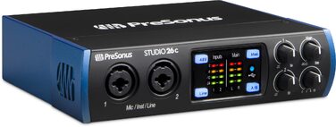 Аудіоінтерфейс PreSonus Studio 24c USB-C для запису, стрімінгу та подкастингу з пакетом програмного забезпечення (Studio One Artist, Ableton Live Lite)