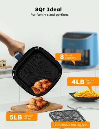 Аерофритюрниця Nuwave Brio Plus 2,5 л, цифровий сенсорний дисплей, діапазон температур 22,5°F - 450°F, Колір: Cozy Blue