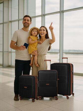 Набір валіз Eco Edition з розширенням 3 шт. | Чорний полікарбонат TSA-замок, 4 подвійні колеса | Дорожні валізи для жінок та чоловіків