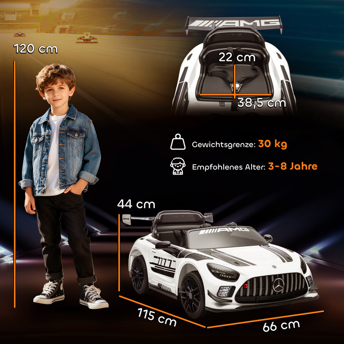 Електромобіль Mercedes-Benz для дітей, 12V, з LED-підсвіткою, музикою, звуком клаксона, для дітей віком 3-8 років, білий