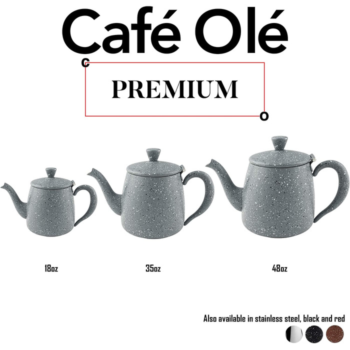 Чайник із нержавіючої сталі Café Olé PT-048GG, 1.35 л, сірий граніт, преміум-якість, безкапельний носик, порожнисті ручки, відкидний кришка