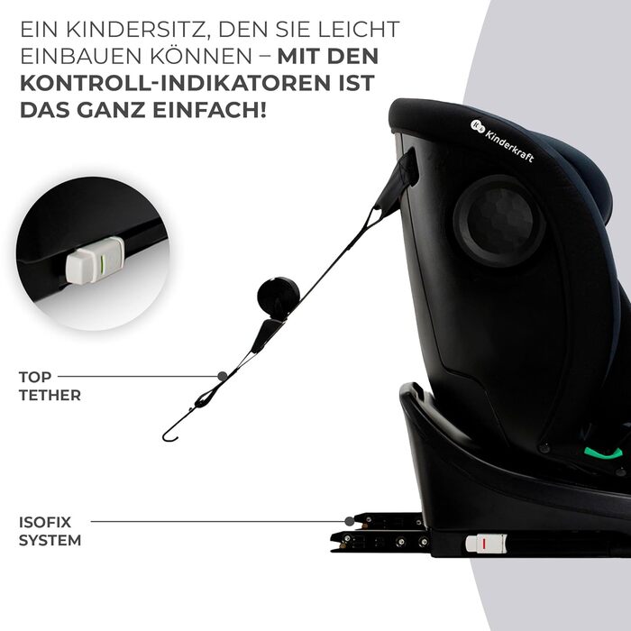 Дитяче автокрісло Kinderkraft I-GROW 0-36 кг, I-SIZE 40-150 см, 360° з обертанням, Isofix, FWF/RWF, регульована спинка та підголівник, графітово-чорний