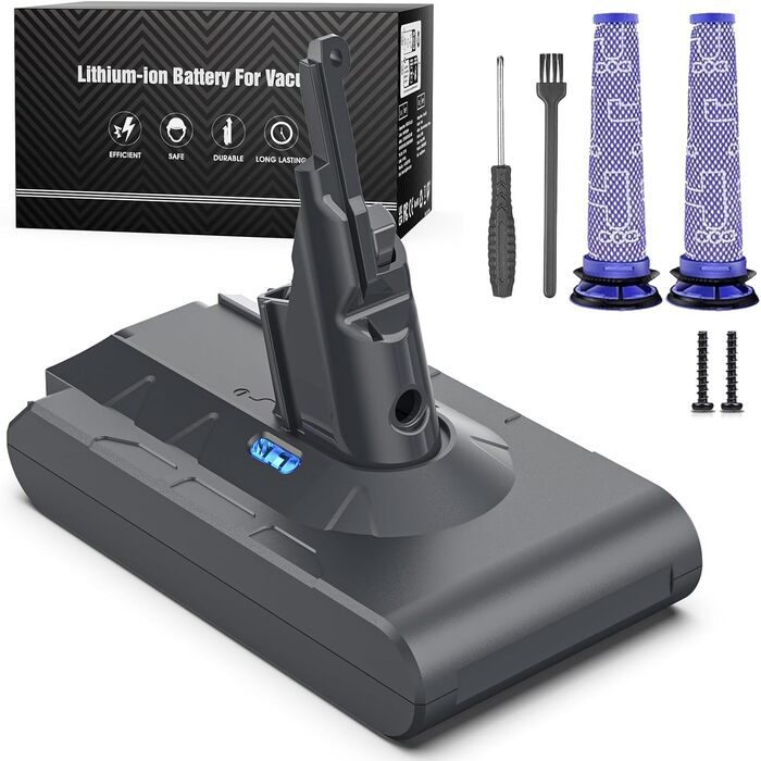 Акумулятор Keenstone 8000 mAh для пилососа Dyson V8 (SV10 Absolute, Fluffy, Extra, Animal Plus, Motorhead Pro, Parquet Slim) + 2 фільтри, викрутка та гвинти